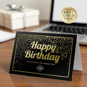 Logo Bedrijfs Elegant Zwart Goud Gelukkig Verjaard Folie Wenskaart