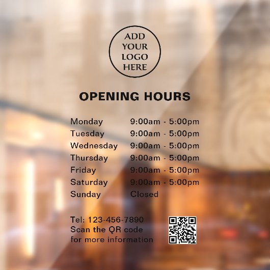 Logo Bedrijfs QR-code Bedrijfswinkeluren hier Raamsticker (Vel 2)