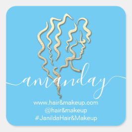 Logo bedrijfsnaam Beauty Studio Blue Gold Vierkante Sticker
