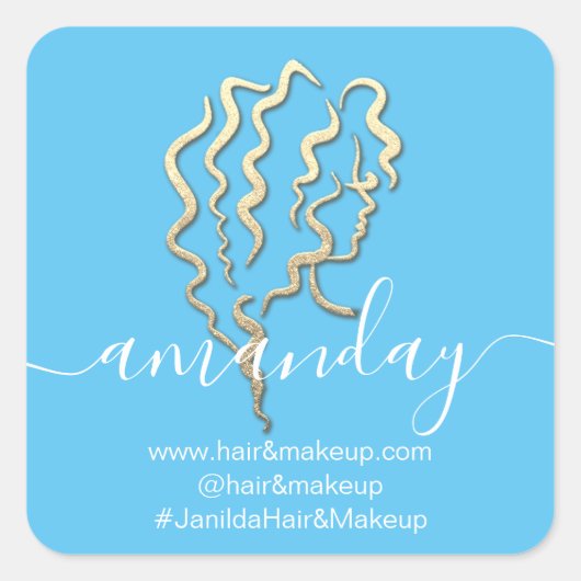 Logo bedrijfsnaam Beauty Studio Blue Gold Vierkante Sticker (Voorkant)