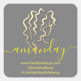 Logo bedrijfsnaam Beauty Studio Grey Yellow Gold Vierkante Sticker