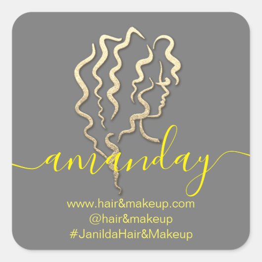 Logo bedrijfsnaam Beauty Studio Grey Yellow Gold Vierkante Sticker (Voorkant)