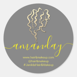 Logo Bedrijfsnaam Beauty Studio Grijs Geel Ronde Sticker