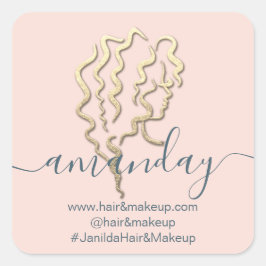 Logo Bedrijfsnaam Beauty Studio Roos Gold Vierkante Sticker