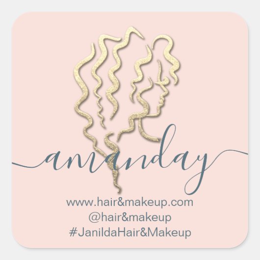 Logo Bedrijfsnaam Beauty Studio Roos Gold Vierkante Sticker (Voorkant)