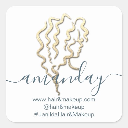 Logo Bedrijfsnaam Beauty Studio White Gold Vierkante Sticker (Voorkant)