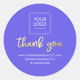 Logo Bedrijfsnaam Bedankt Shopping Gold Lila Ronde Sticker