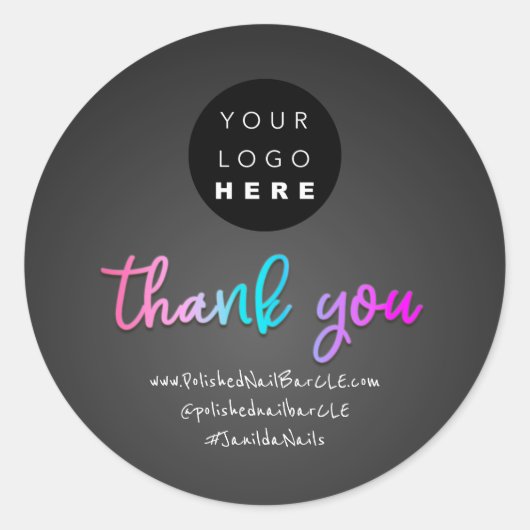 Logo Bedrijfsnaam Bedankt Winkelen Grijs Ronde Sticker (Voorkant)