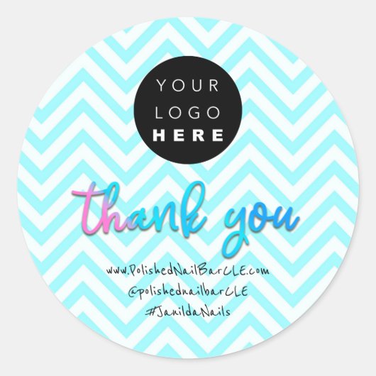 Logo Bedrijfsnaam Bedankt Winkelen Wit Blauw Ronde Sticker (Voorkant)