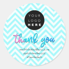 Logo Bedrijfsnaam Bedankt Winkelen Wit Blauw Ronde Sticker