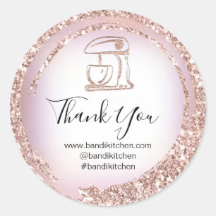 Logo bedrijfsnaam Dank Roos Glitter Kitchen Ronde Sticker