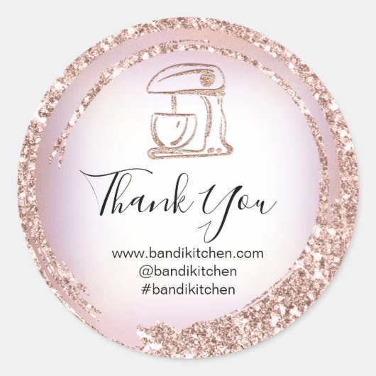 Logo bedrijfsnaam Dank Roos Glitter Kitchen Ronde Sticker (Voorkant)