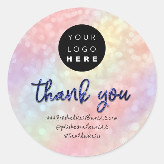 Logo Bedrijfsnaam Dank u het winkelen Holograph Bl Ronde Sticker (Voorkant)