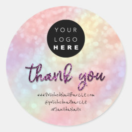 Logo Bedrijfsnaam Dank u het winkelen Paarse Roos Ronde Sticker