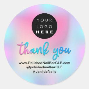 Logo Bedrijfsnaam Dank u Holograph Lijst Beauty Ronde Sticker