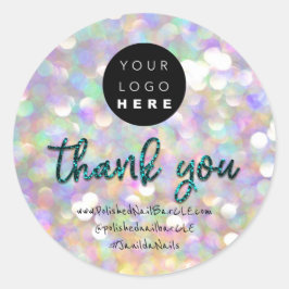 Logo Bedrijfsnaam Dank u ShoppingHolographTeal Ronde Sticker