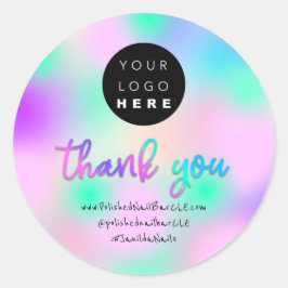 Logo Bedrijfsnaam Dank u winkelen HolographBlue Ronde Sticker
