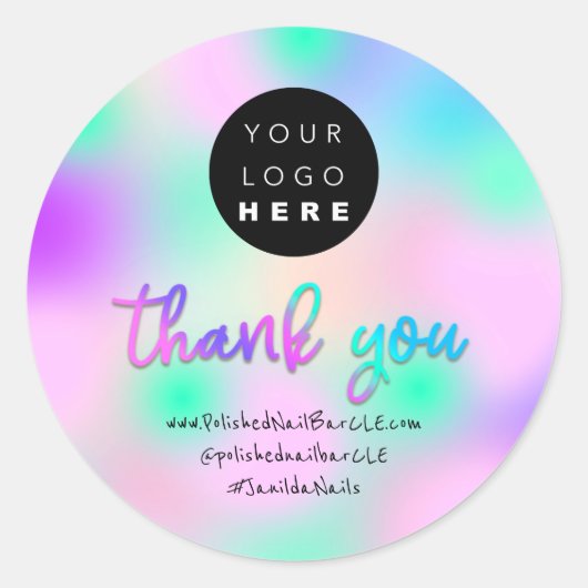 Logo Bedrijfsnaam Dank u winkelen HolographBlue Ronde Sticker (Voorkant)