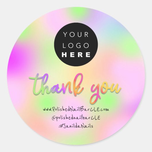 Logo Bedrijfsnaam Dank u winkelen HolographPink Ronde Sticker (Voorkant)