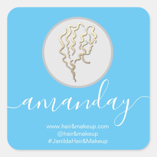 Logo Bedrijfsnaam Kapper Make-up Blauw Vierkante Sticker (Voorkant)
