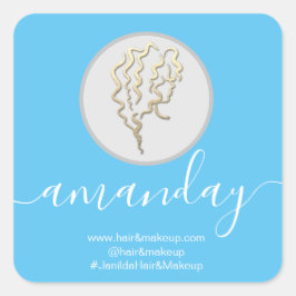 Logo Bedrijfsnaam Kapper Make-up Blauw Vierkante Sticker