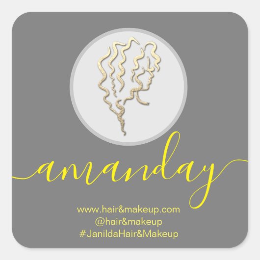 Logo Bedrijfsnaam Kapper Make-up Grijs Vierkante Sticker (Voorkant)