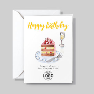 Logo Bedrijfsroze Chocolade Kersencake Verjaardag Kaart