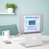 Logo, bericht, bedrijfspromotie, iriserend ontwerp sticker (Laptop op bureau)