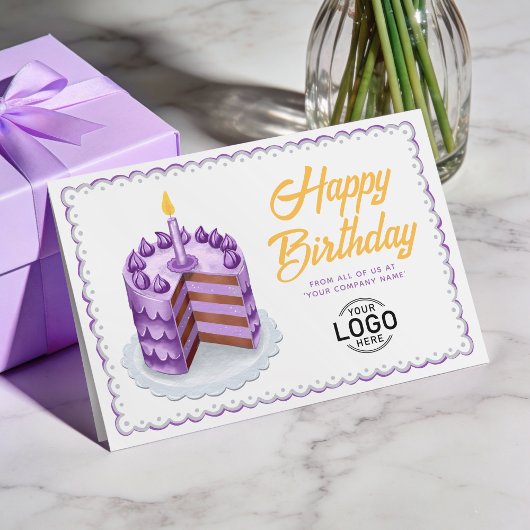 Logo Big Purple Vintage Cake Business Birthday Kaart