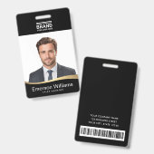 Logo black faux golden wave medewerkersnaam id badge (Voor- en achterkant)