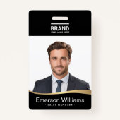 Logo black faux golden wave medewerkersnaam id badge (Voorkant)