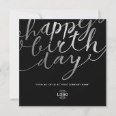 Logo Black Faux Silver Foil Script Verjaardag Kaart (Voorkant)