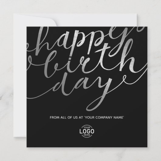 Logo Black Faux Silver Foil Script Verjaardag Kaart (Voorkant)