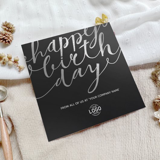 Logo Black Faux Silver Foil Script Verjaardag Kaart