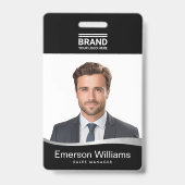 Logo black faux silver wave medewerkersnaam id badge (Voorkant)