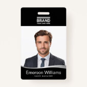 Logo black faux silver wave medewerkersnaam id badge (Voorkant)