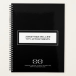 Logo Black White Business Planner<br><div class="desc">Zwarte achtergrond en witte tekst. Personaliseer en voeg je logo,  naam en een titeljaar toe. Uw logo zowel aan de voor- als achterkant met ruimte voor aanvullende informatie hieronder.</div>