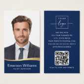 Logo blauw faux gouden golf Foto logo QR code Visitekaartje (Voorkant /achterkant)