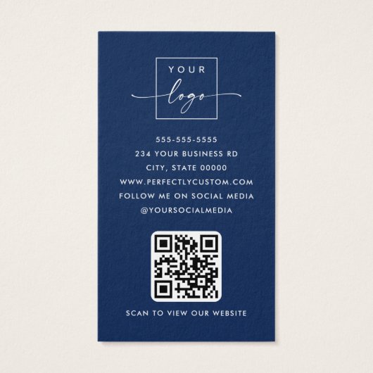Logo blauw faux gouden golf Foto logo QR code Visitekaartje (Achterkant)