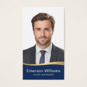 Logo blauw faux gouden golf Foto logo QR code Visitekaartje (Voorkant)