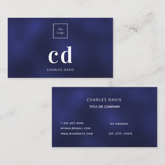 Logo blauw wit monogram initialen minimalistisch visitekaartje (Voorkant / Achterkant)