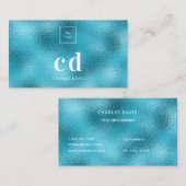 Logo blauw zee metallisch monogram visitekaartje (Voorkant / Achterkant)