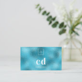 Logo blauw zee metallisch monogram visitekaartje (Staand voorkant)