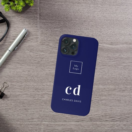 Logo - blauwe witte monogram - initiaal Case-Mate iPhone case