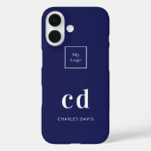 Logo - blauwe witte monogram - initiaal Case-Mate iPhone case (Achterkant)