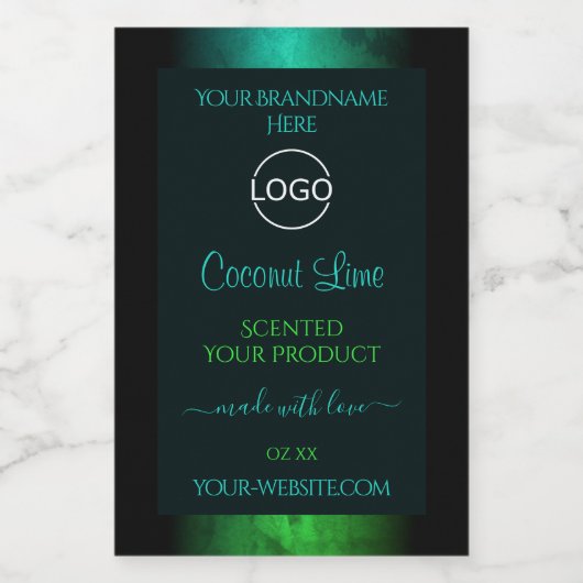 Logo blauwgroen en groene marmer Elegant Product L Voedselcontainer Etiket (Enkel label)