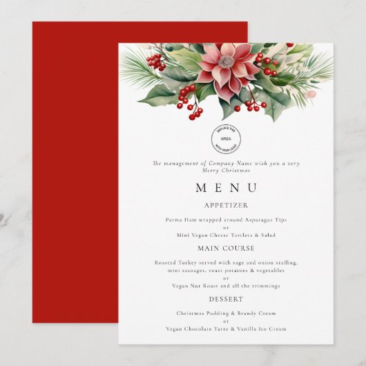 Logo Bloemen Zakelijk Kerstfeest Menu Kaart (Voorkant / Achterkant)