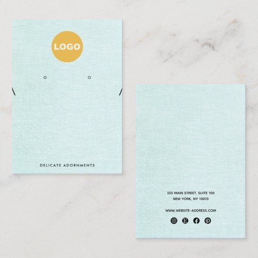 Logo Blue Linen, ketting and Stud Earring Holder Visitekaartje (Voorkant / Achterkant)