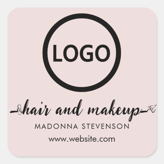 Logo Blush Roze Eenvoudige Typografie Haar Make-up Vierkante Sticker (Voorkant)