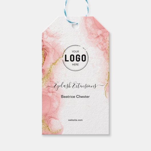 Logo Blush Roze Goud Agate typografie haar make-up Cadeaulabel (Voorkant)